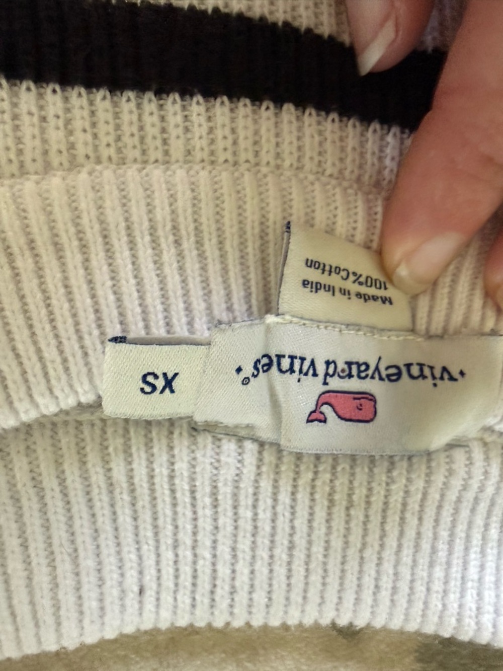 Vineyard Vines White Black Striped Ribbed 100 percent Cotton Sweater, Size XS - Picture 3 of 8